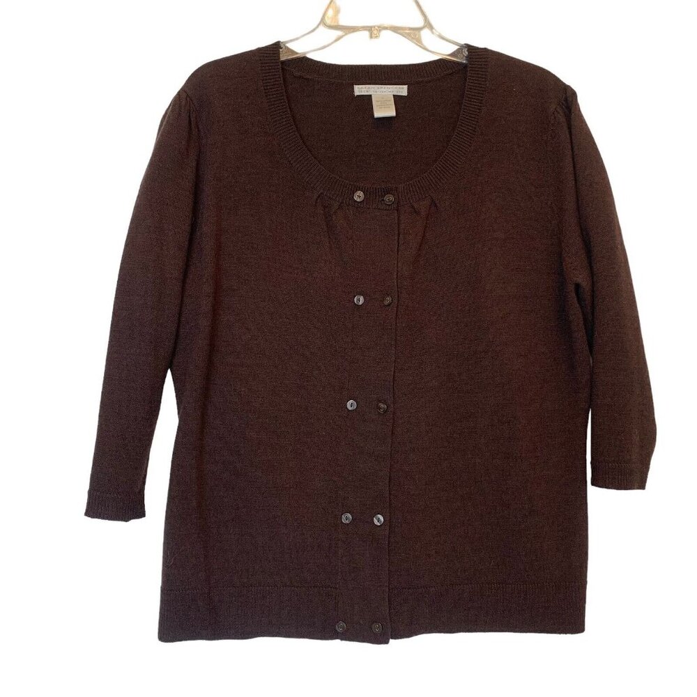 Sarah Spencer‎ Womens Cardigan Sweater 100% Italian Merino Wool Med Brown